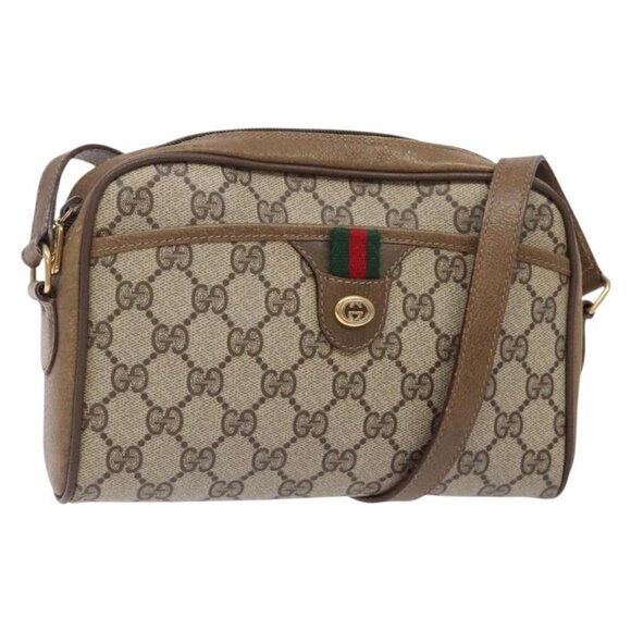 GUCCI GG Supreme Web Sherry Line Bag PVC Beige Gold 116 02 089 Auth BA4187 - Picture 1 of 16